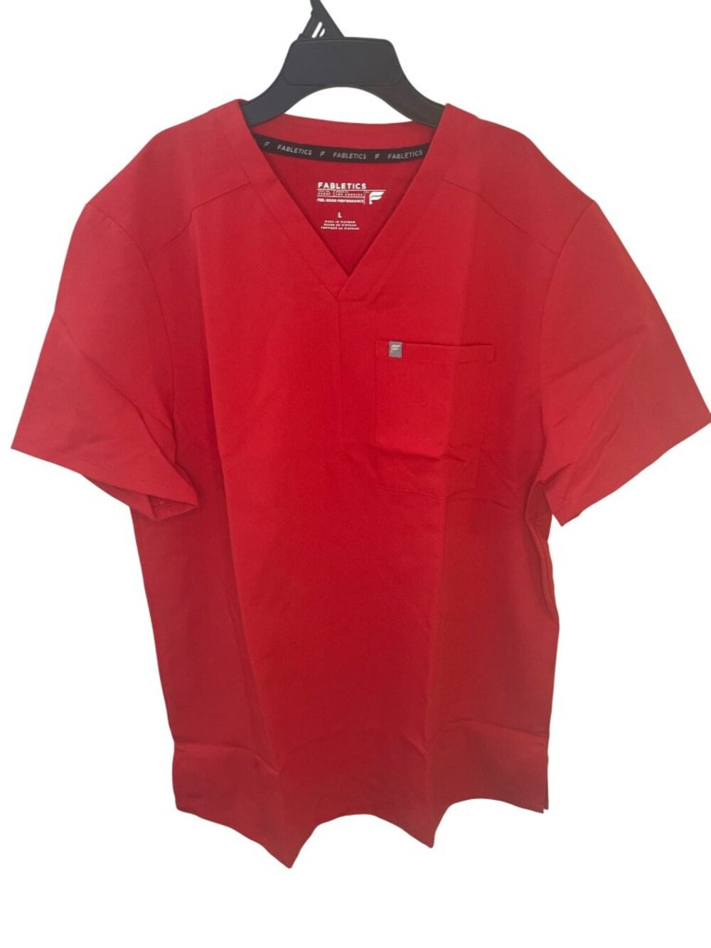 Fabletics Helix Scrub Top Goji Red V-Neck Women's Size Large NEW